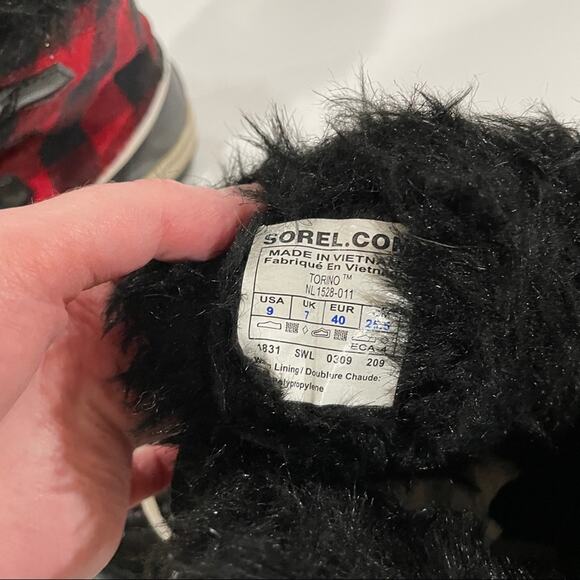 Sorel Out N About Red Buffalo Plaid Winter Rain Mud Duck Boots Size 9 - Picture 7 of 11